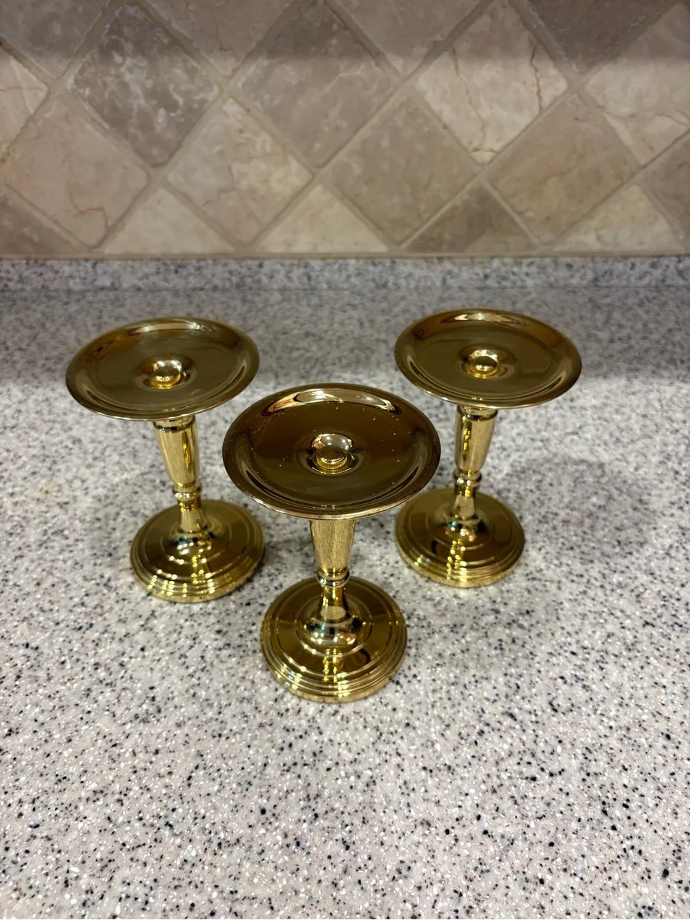 Polished brass pillar candle holder. Set Of 3